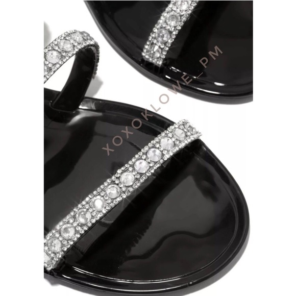 Black Jellies Rhinestone Embellished Sparkle Sandal Slides - Picture 3 of 10